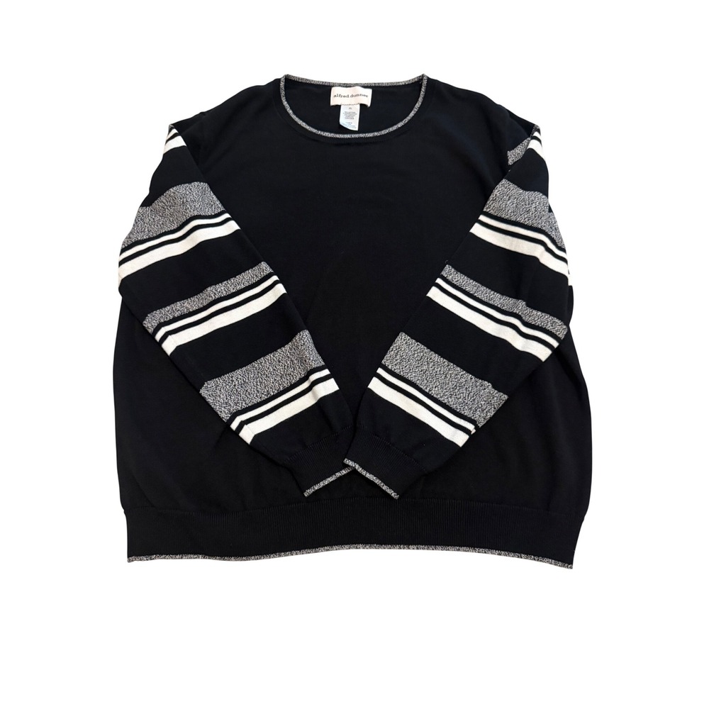 Alfred Dunner Sweater Women XL Black Excellent Striped Long Sleeve Crew Neck